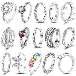 925 Silver Women Finger Rings for Women Original Cocktail Ring Geometric Cubic Zircon Heart Wedding Jewelry
