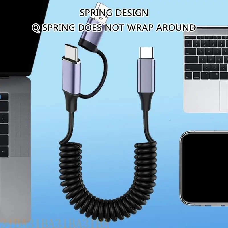 سلك كابل شحن USB C قابل للسحب مع شاشة عرض طاقة رقمية مقاومة للاهتراء مناسبة لبيانات الشحن السريع من النوع C #5