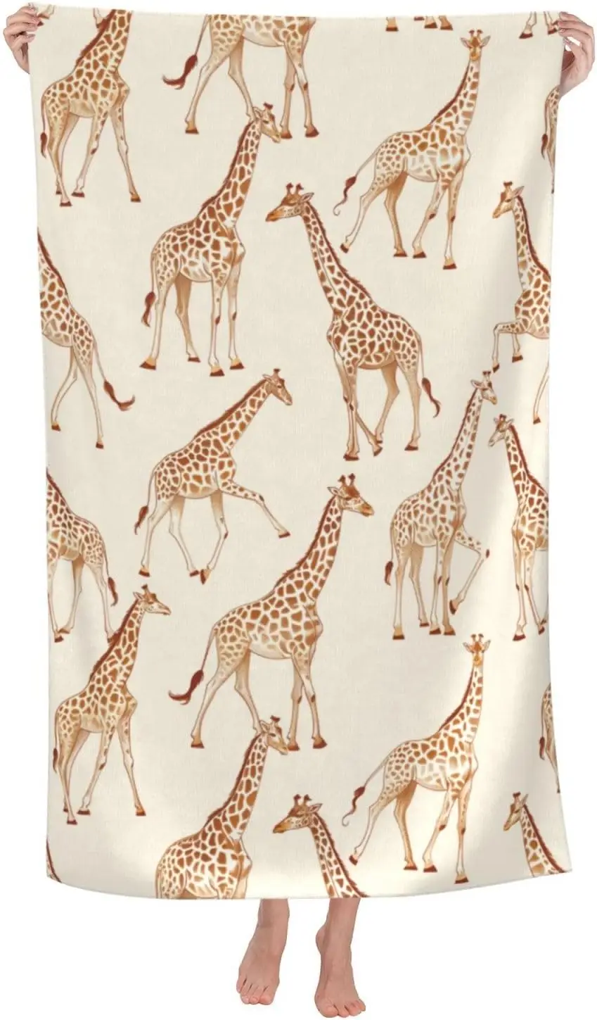 Cute Giraffe Vintage Beach Towel,Microfiber Quick Dry Retro Cartoon Bath Towels, Soft Lightweight Oversized Sand Free