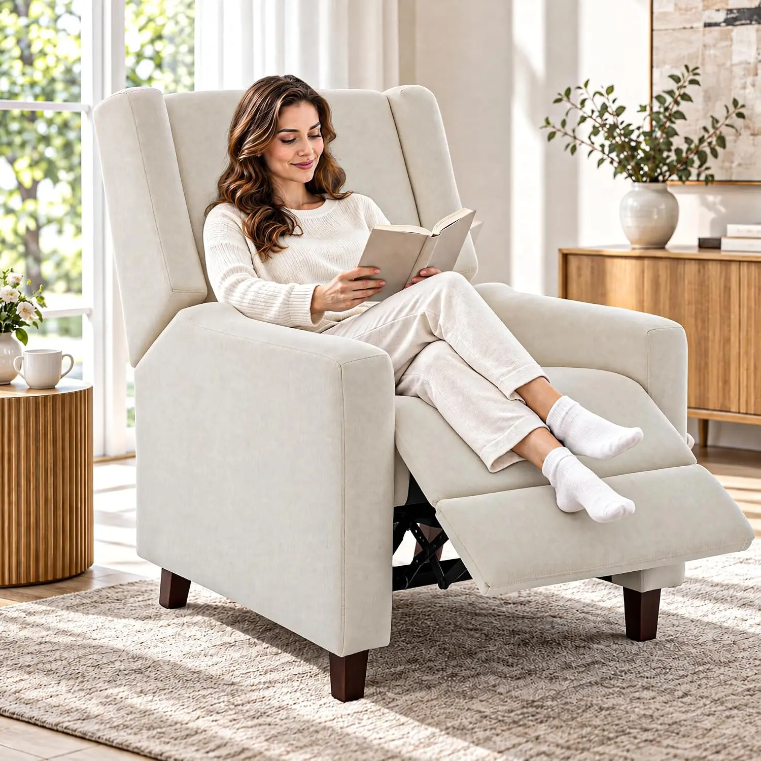 Pushback Recliner Chair, 3-Position Reclining Sofa Chair, Chenille, Customized