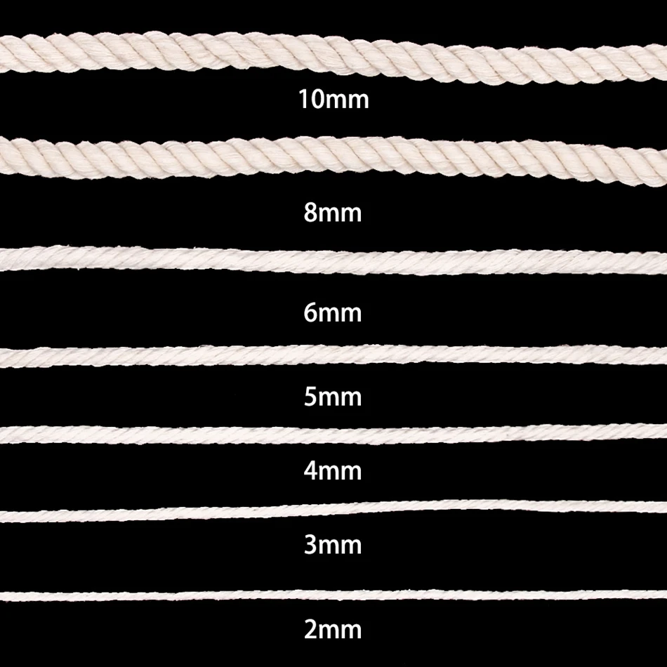 Cuerda de macramé de algodón 100%, 1mm-10mm, colgadores de pared hechos a mano, cuerda Natural de 3mm, costura Bohemia, decoración del hogar de boda
