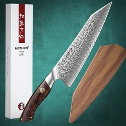 HEZHEN-cuchillo de cocina de acero damasco, utensilio de cocina de 73 capas, de 8,3 pulgadas, en polvo, con núcleo de 14Cr14MoVNb