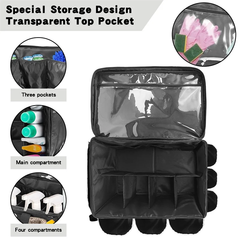 JUSTINLAU Car Wash Cleaning Bag Multifunctional Large Capacity Car & Auto Repair Tool Storage Tote Bag for Cleaning Supplies