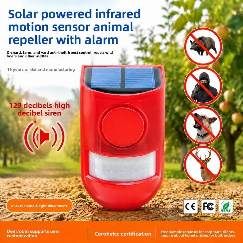 Waterproof Solar Powered Alarm Light Infrared Motion Detection Siren Strobe Animal Deterrence Home Garden Farm Security System