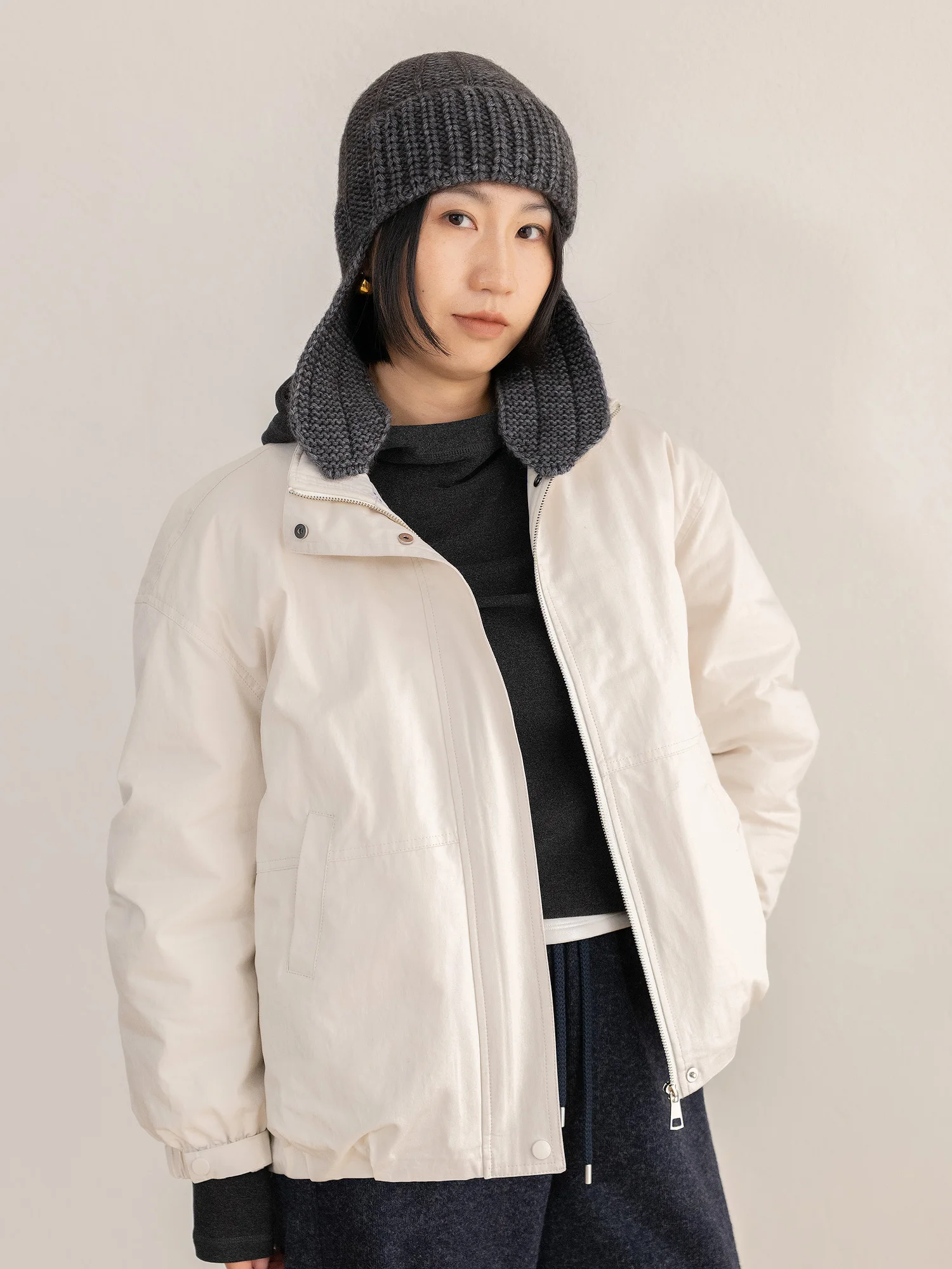 

JENUNIQUE Thiened down Cotton Jaet American Casual Stand Collar Removable Hat Women's Warm ort Loose Fit Outerwear