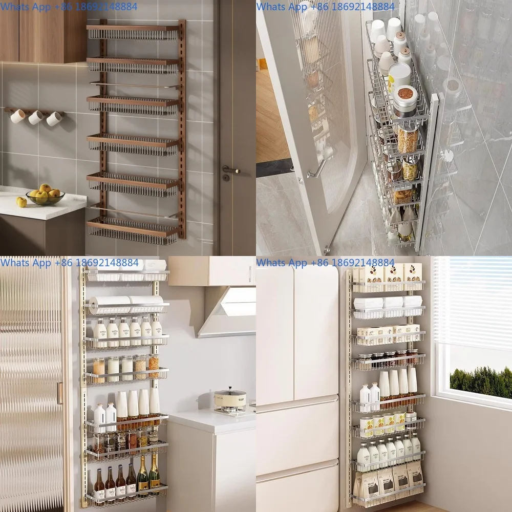 Wall Mount Narrow Storage Rack Stainless Steel Organizer for Door Side Kitchen Fridge or Spice Storage