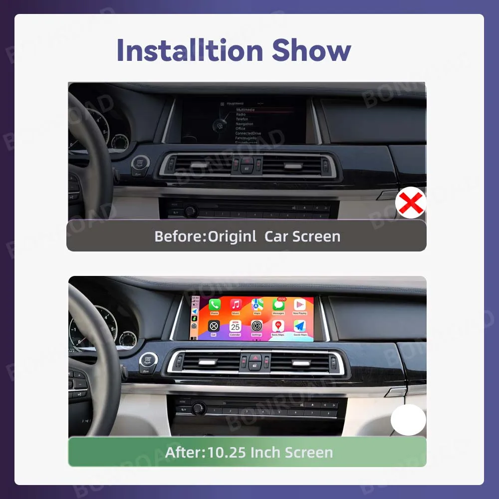 BONROAD Radio de coche con pantalla táctil multimedia de 10.25 pulgadas, inalámbrico, con CarPlay, Android Auto, sistema Linux, para BMW Serie 7 F01 F02 F03 F04 CIC NBT, con Airplay, Autolink, Mirroring, navegación GPS, pantalla estéreo para coche. 5