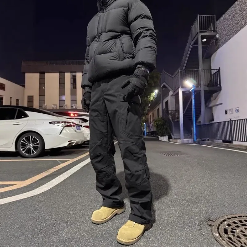 Autumn And Winter Velvet Outdoor Tactical Cut Multi-pocket Soft Shell Straight Overalls Charging Pants