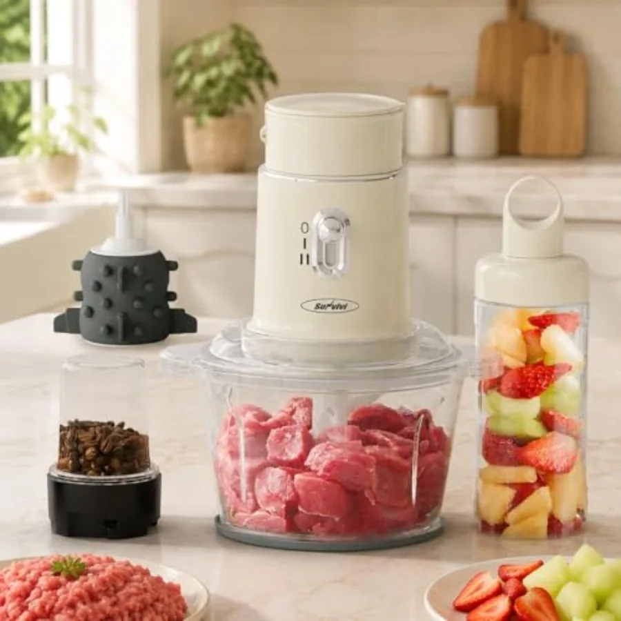 

4-in-1 Electric Food Chopper and Small Food Processor, Meat Grinder, Garlic Peeler and Juicer, 2-Speed Mini Food Processor with