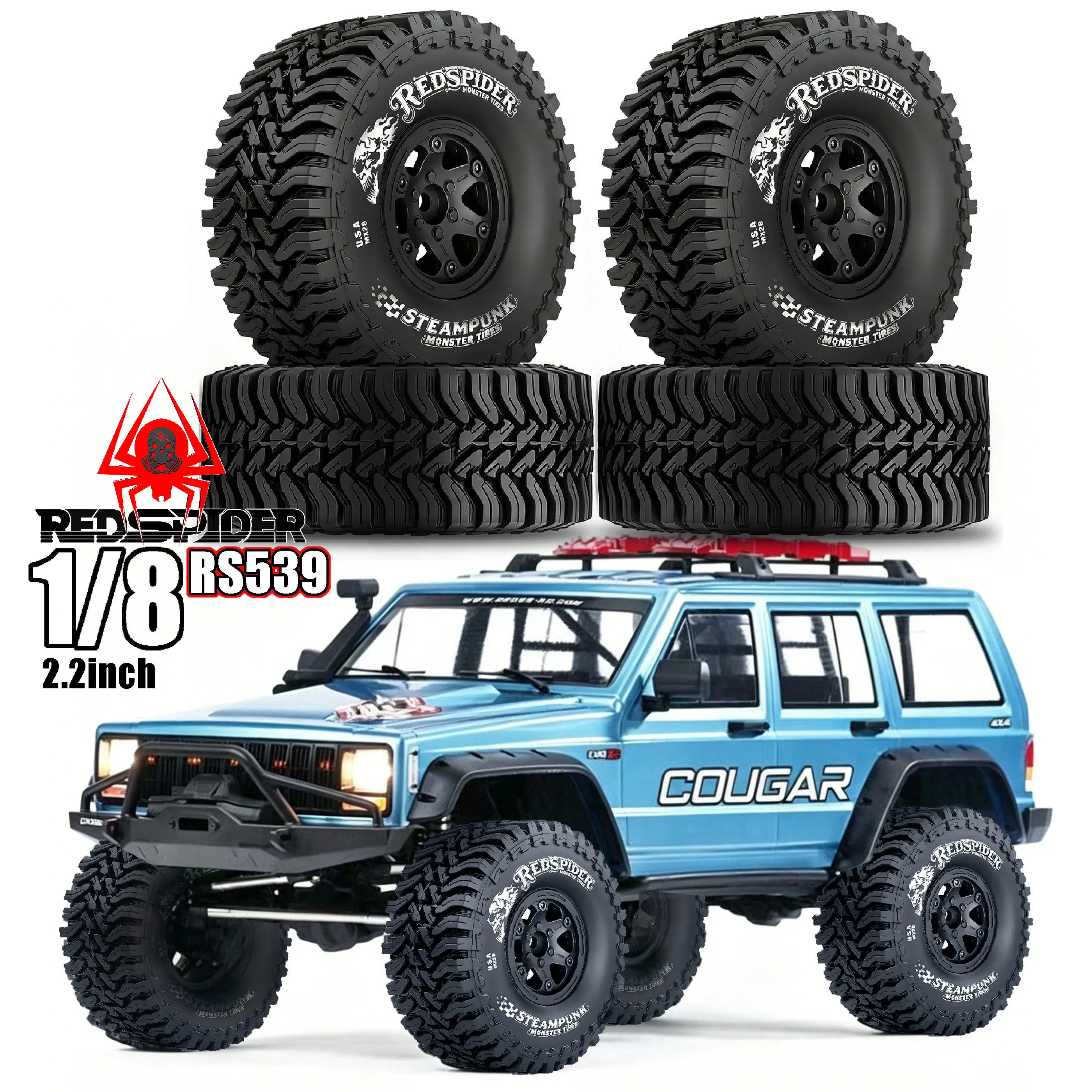 

Шины Red Spider RC Crawler RS539 2.2 дюйма 136 мм с шестигранным креплением 12 мм для внедорожных краулеров 1/7, 1/8, CrossRC, Yikong 4082, MJX H8P
