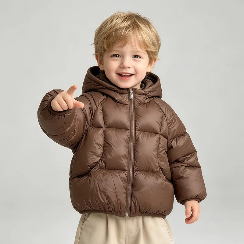 Herbst Winter Baby Jungen Mädchen Leichte Jacke Einfarbig Dick Warm Kapuzenjacke mit Reißverschluss Oberbekleidung für 1-6 Jahre Kinder Baumwolle Daunenjacke – Detail 6