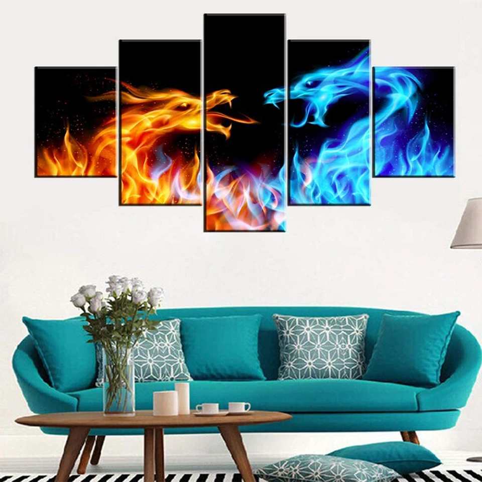 

Diy 5D Diamond Painting Blue And Red Flame Dragon Diamond Mosaic Full Round Drill Cross Stitch Crystal Embroidery Home Decor