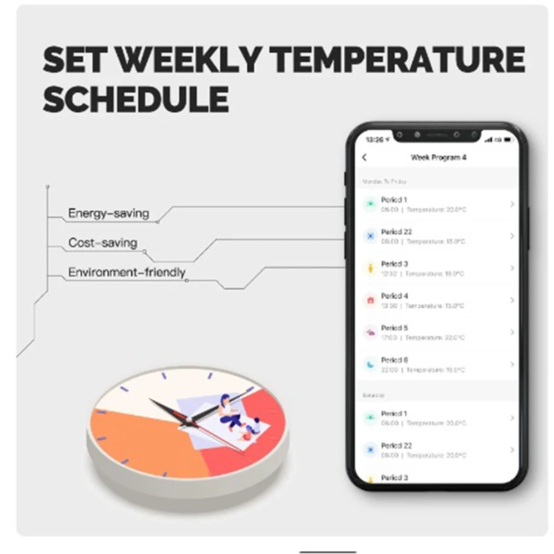 Wifi Smart Heating Knob Thermostat LCD Display Touch Screen Temperature Controller (Water Heating White) Durable Easy To Use