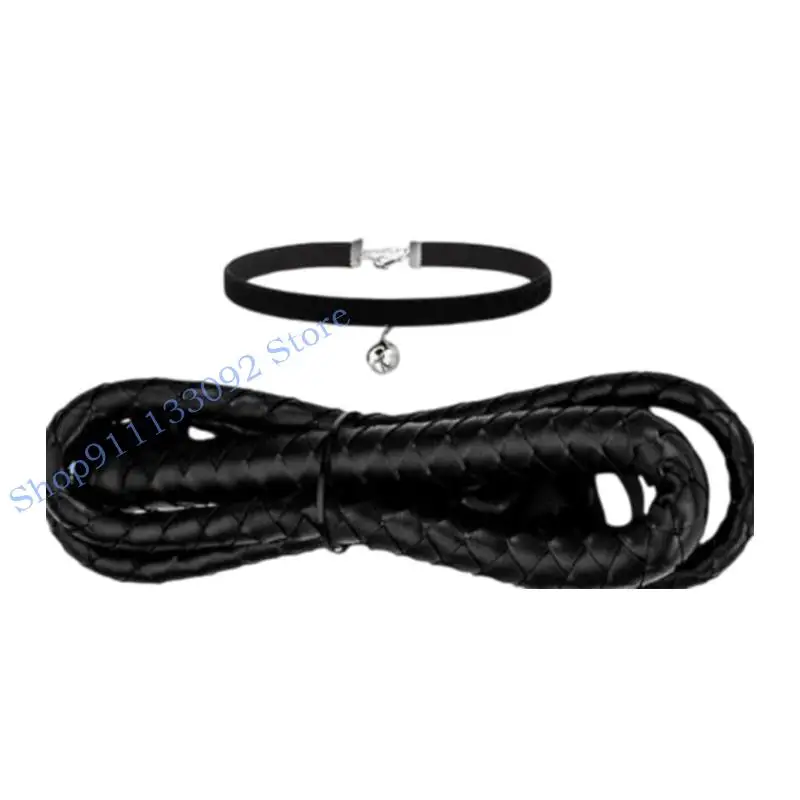 مجموعة قناع الوجه للقطط من H9ED، مجموعة سوط بياقة أجراس، إكسسوارات أزياء القطط السوداء للنساء #4