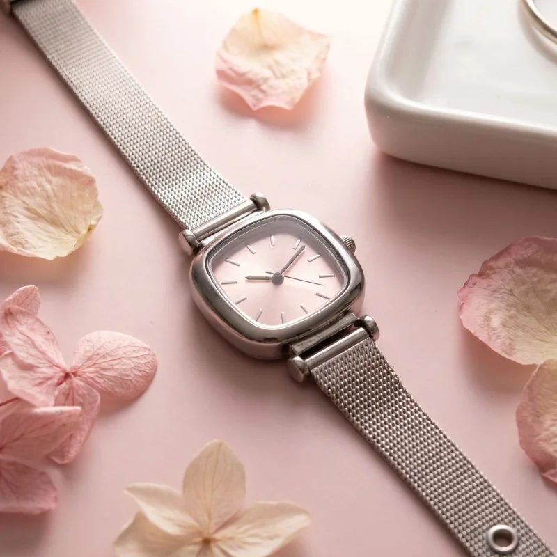 Modische Kleine Quadratische Uhr für Damen Edelstahl-Mesh-Armband Quarzuhren Dropshipping Luxus-Geschenk Armbanduhren für Damen – Detail 2