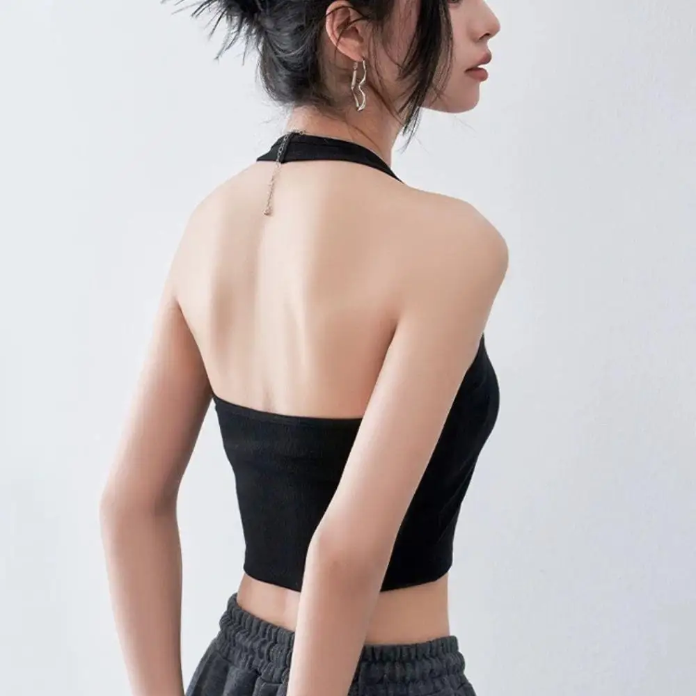 Vrouwen hals halter tanktop met borstkussen zomer basic casual crop tops backless hardloophemdje voor vrouwen streetwear tops
