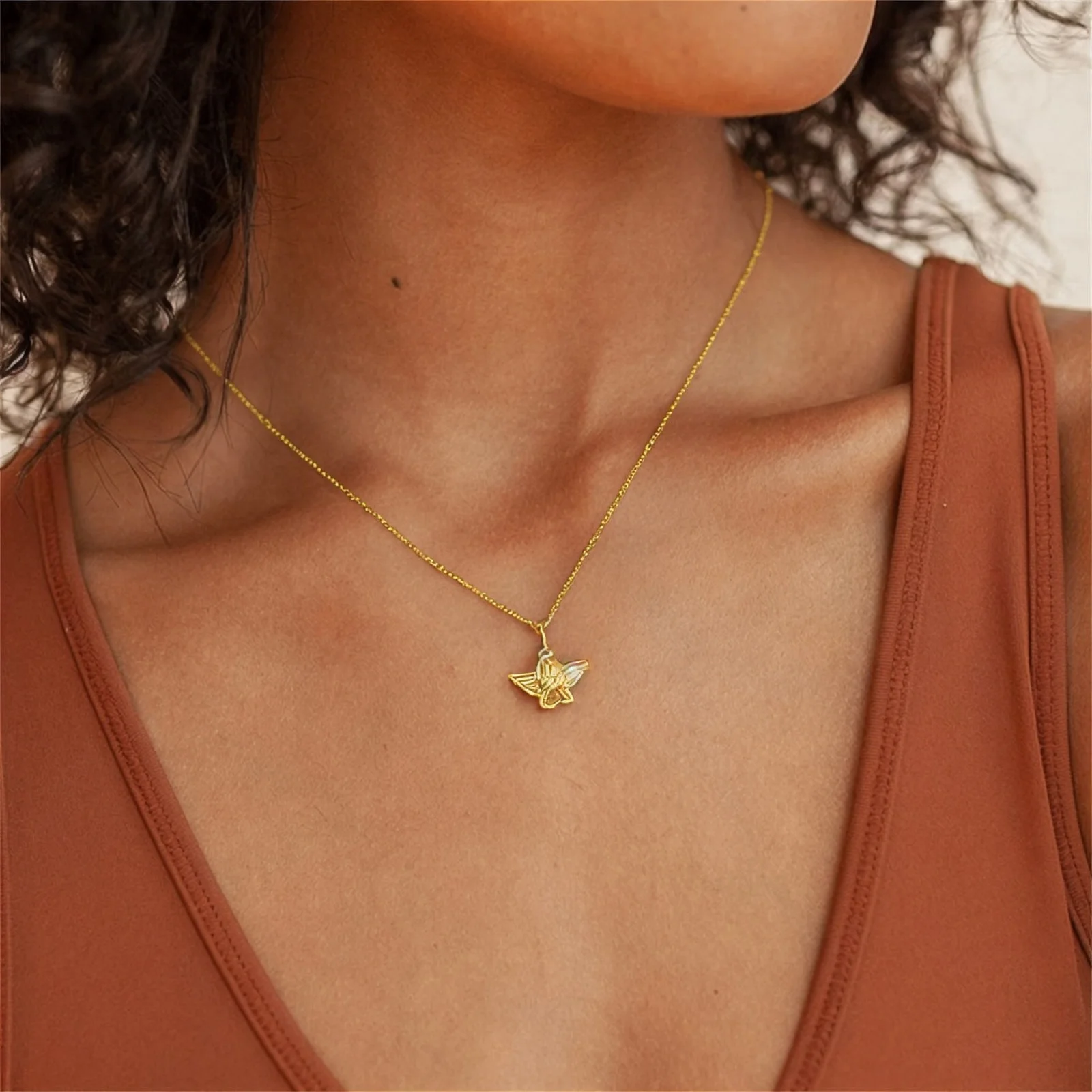 1pc Angel 3D Pendant Charm Necklace Stylish 18K Gold Plated Brass Curb Link Chain Retro Charms Necklace For Women 45cm+ 5cm Long view 4