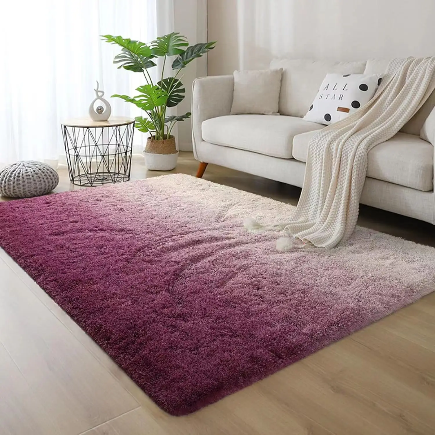 VIKAMA Tie-Dye Gradient Shaggy Carpet Simple Living Room Sofa Shaggy Floor Mat Bedroom Shaggy Carpet