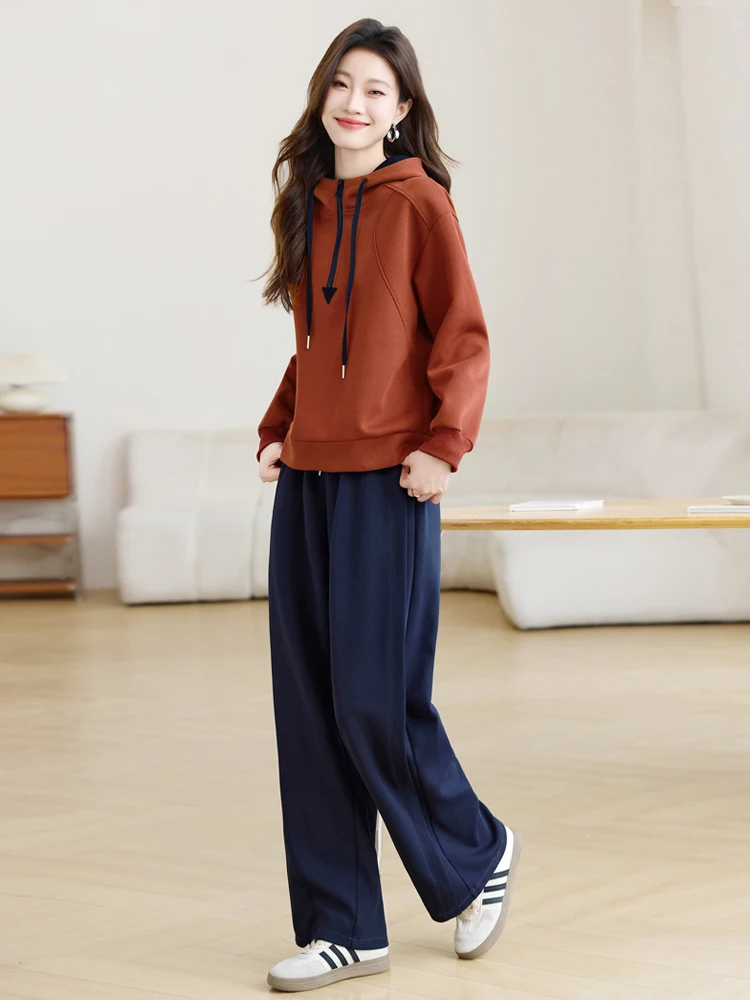 Conjunto de Dos Piezas Estilo Mommy: Sudadera con Capucha y Pantalones de Pierna Recta, Moda Femenina Primavera, Estilo Atemp...