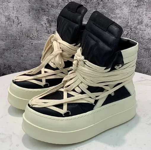 Casual High Top Men's Shoes Color Block Thick Bottom Heightening Street Style Dark Strap Personality Alternative Black White ...
