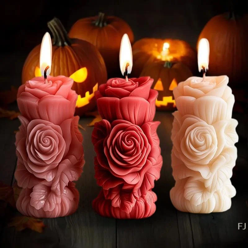 [YU] ثلاثية الأبعاد عمود الورد شمعة قالب من السيليكون لتقوم بها بنفسك هندسية زهرة العمود شمعة الجص حلية قالب ديكور الزفاف