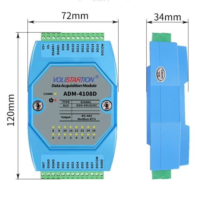 ADM-4108D modul output sakelar 16 saluran modul akuisisi 16DO terisolasi diubah ke 485 ADM-4108D modbus