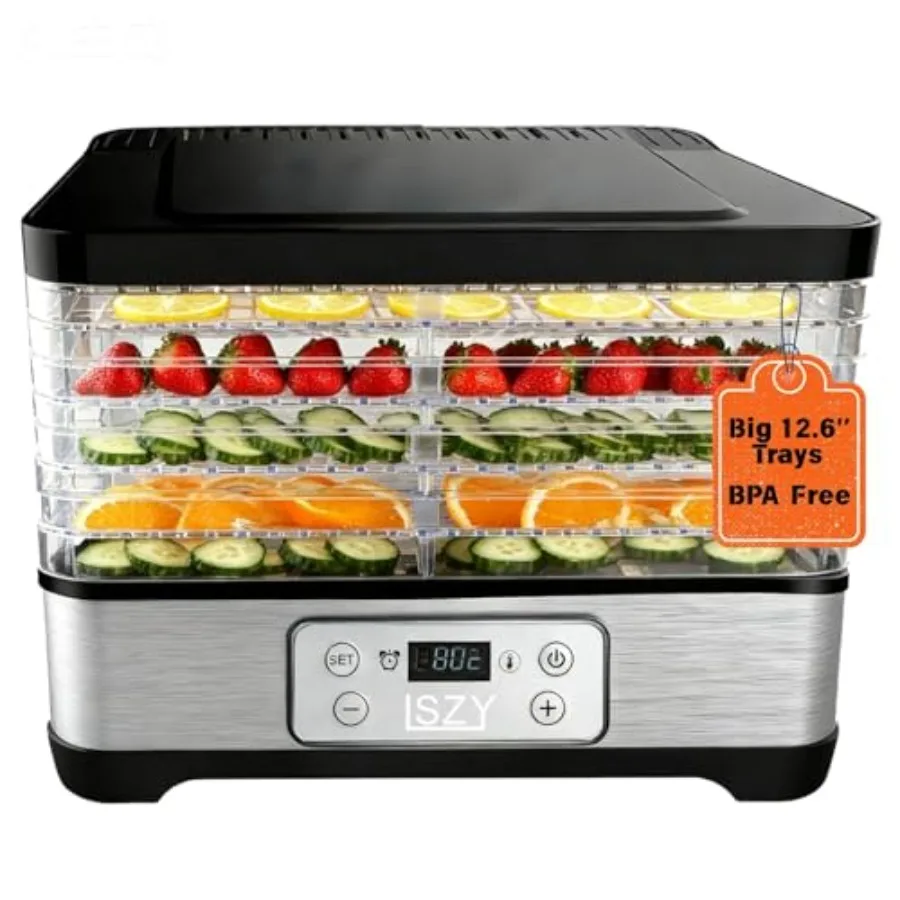 Food Dehydrator Machine-Dehydrators for Jerky Beef Fruit 300W 158 ℉ Temperature Control and 24H Timer Food Dryer with 5 BPA-Fre