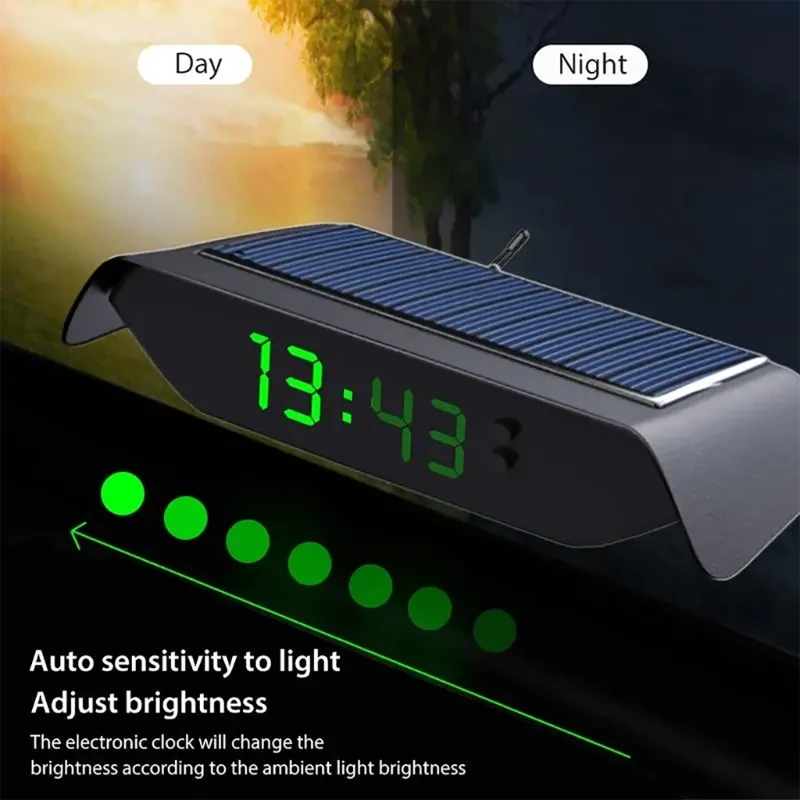 Night Light Timepiece Solar Energy Charging Clock Night Glow & Accurate Timing Sun Powered Car Clock for Your Vehicle D7YA