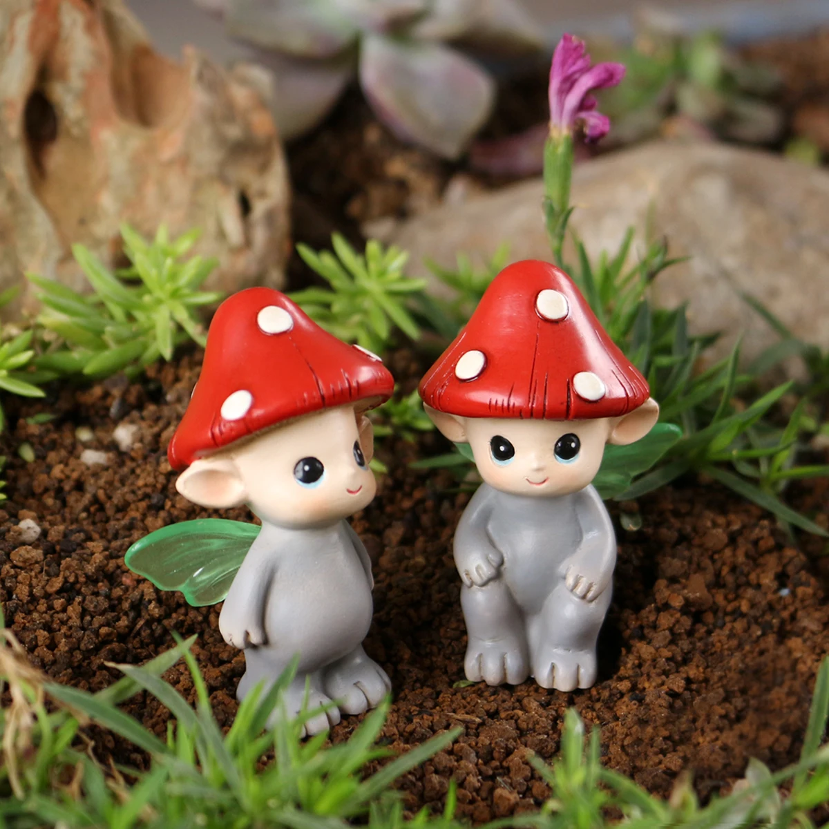 2個入り 蛍光翼キノコエルフ、庭の盆栽キノコエルフオーナメン - Bonsai Garden Ornaments のレビューと価格