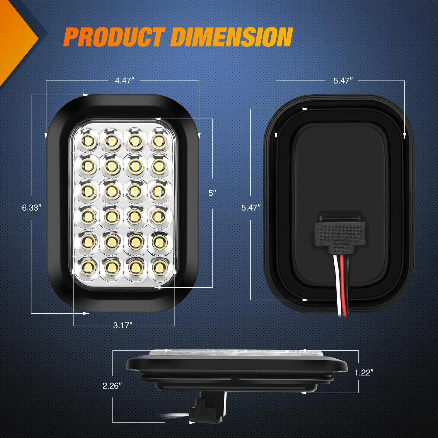 Nilight 5” X 3” Rectangular Trailer Tail Light 4 PCS White Red 24LED Brake Turn Signal Reverse Lights with Flush Mount Grommets Plugs IP67 Waterproof for 12V Truck ATV UTV Bus RV Camper