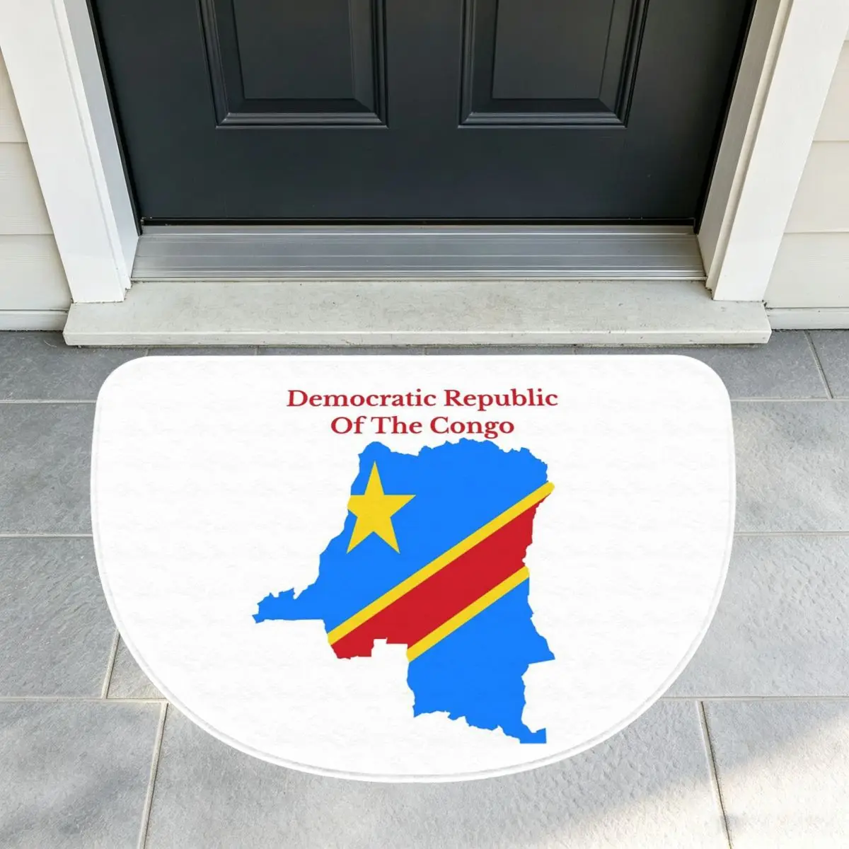 Democratic Republic Of The Congo Flag Map Soft Flannel Half Round Doormat Non Slip Bathroom Mat Absorbent Floor Carpet for Home