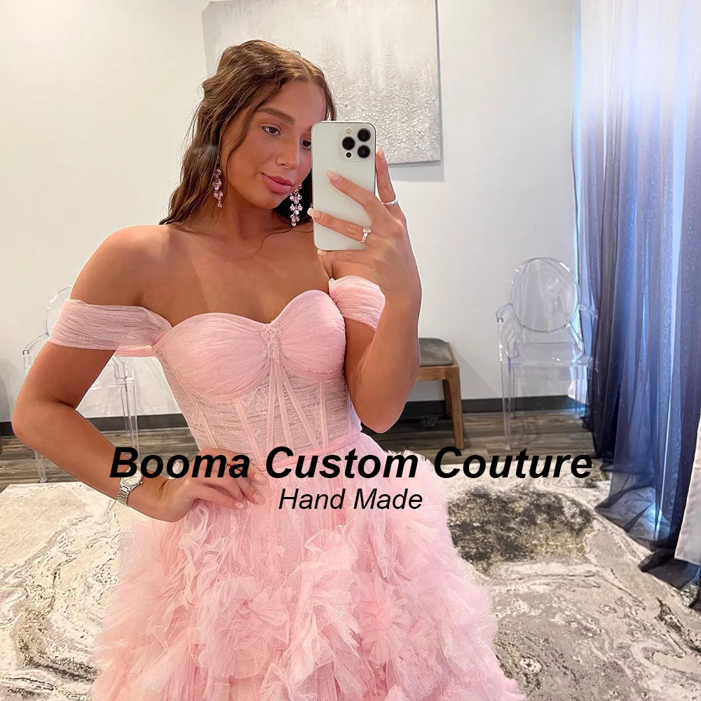 Booma-Robe de Soirée Rose en Tulle Plissée à Plusieurs Niveaux, Fente de Jambe, Une Ligne, Tenue de Bal