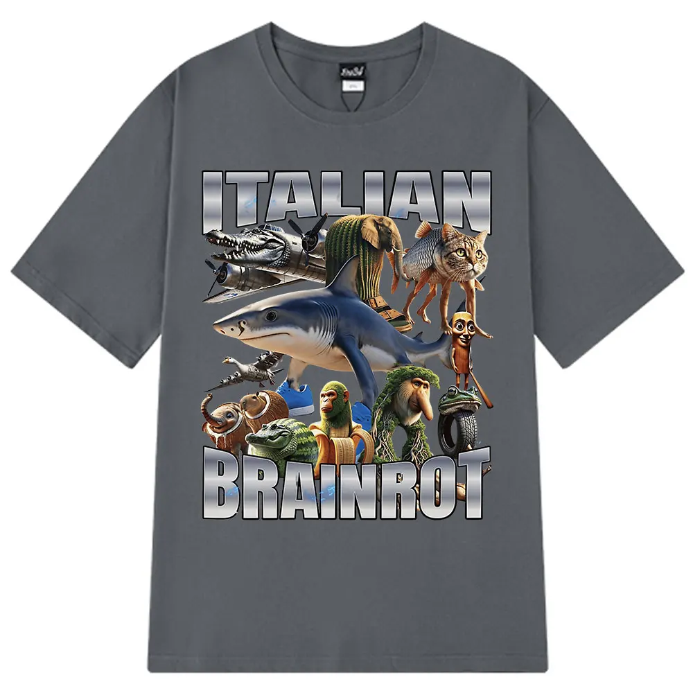 Italian Brainrot Tralalero Tralala Tung Tung Tung Sahur Bombardiro Crocodilo Funny Meme T-shirt Men Women Fashion Loose T Shirts image 3