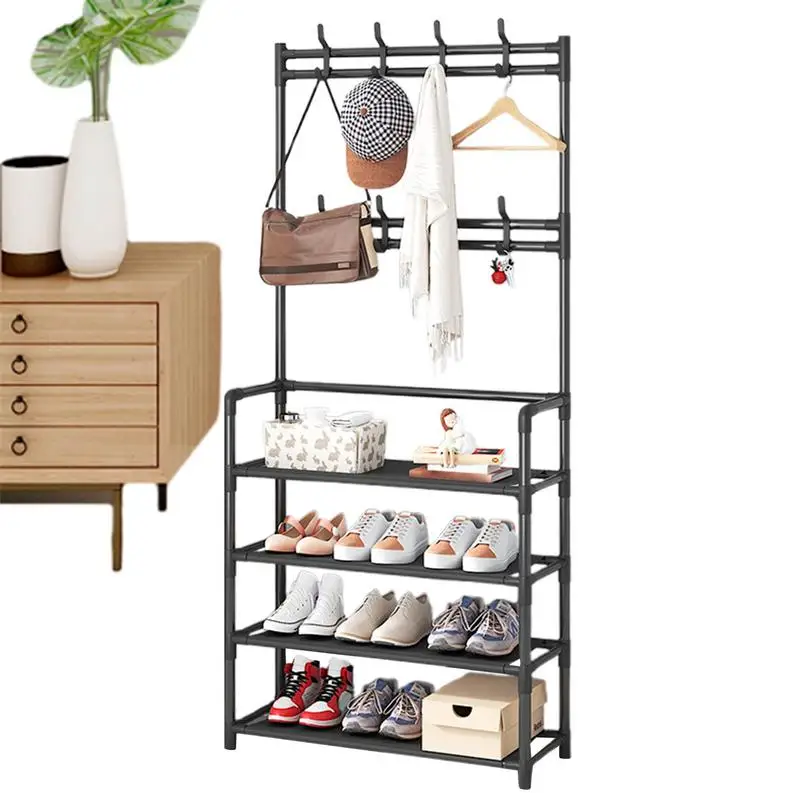 

Clothes And Shoes Rack Entryway Coat Rack With Hooks Floor-standing Rack Organizer For Bedroom Dormitory Household Storage Rack