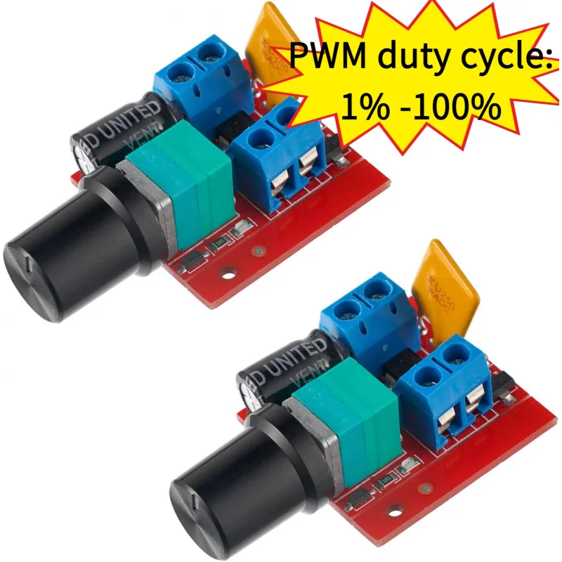 

DC Mini Motor PWM Speed Controller Small LED Dimmer 5A 90W 3V 6V 12V 24V 35V Speed Control Switch (Pack of 2Pcs)