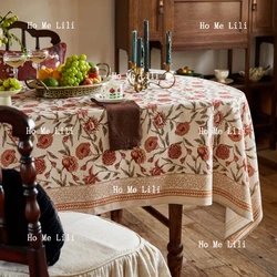 Elegant Tablecloth Block Print Floral Retro Waterproof Table Cover For Home Dinner Party Garden Outdoor