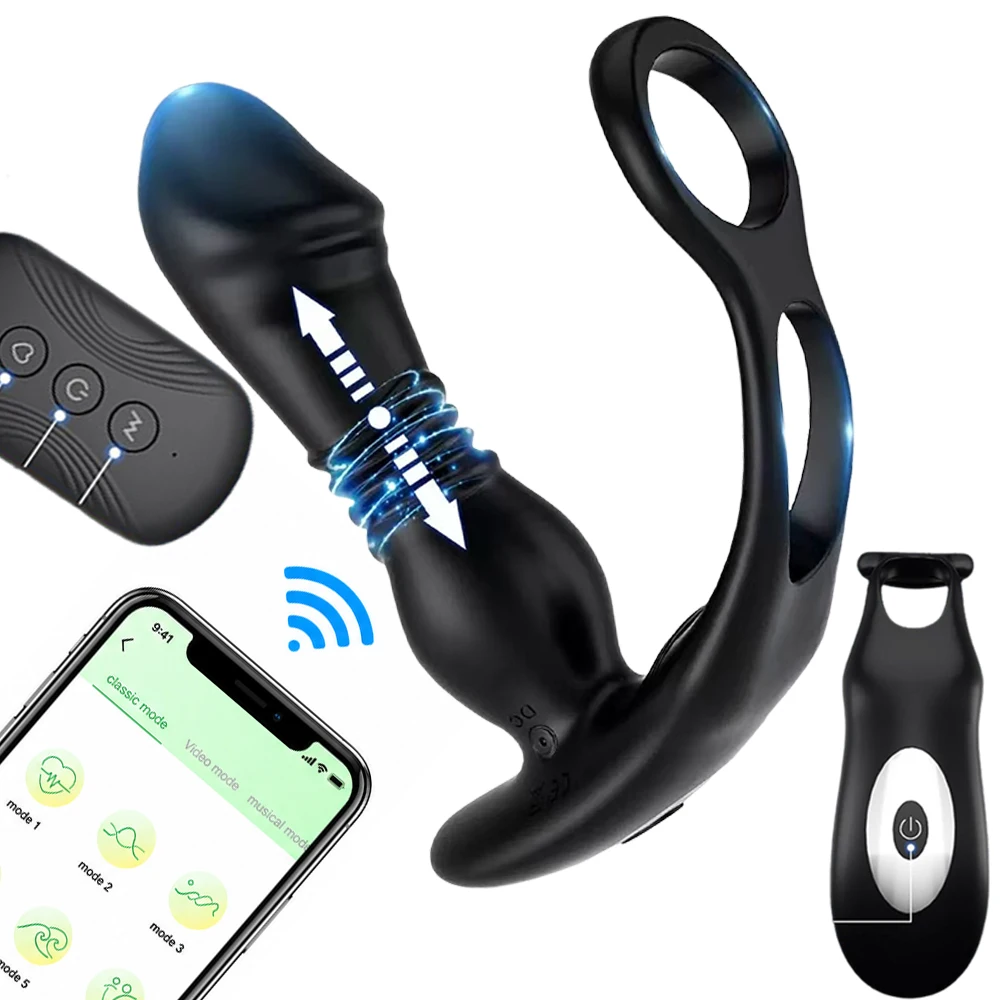 3 in 1 Male Thrusting Prostate Massager APP Control Vibrator for Men Gay Anal Plug Wireless Remote Butt Plug Adult Sex Toy 18+
