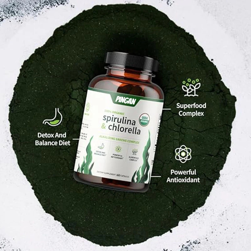 Chlorella Spirulina Capsules - Natural Energy and Glucose Control - Plant Vitamins and Powerful Antioxidants