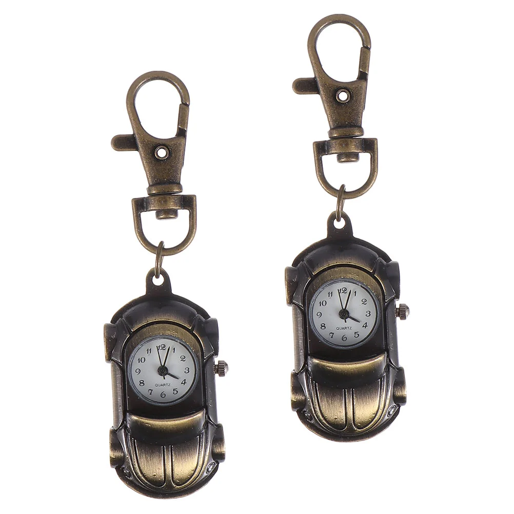 2 Pcs Retro Pendant Watch Keychain Brooch Portable Retractable Student Exam Pocket Titanium Delicate