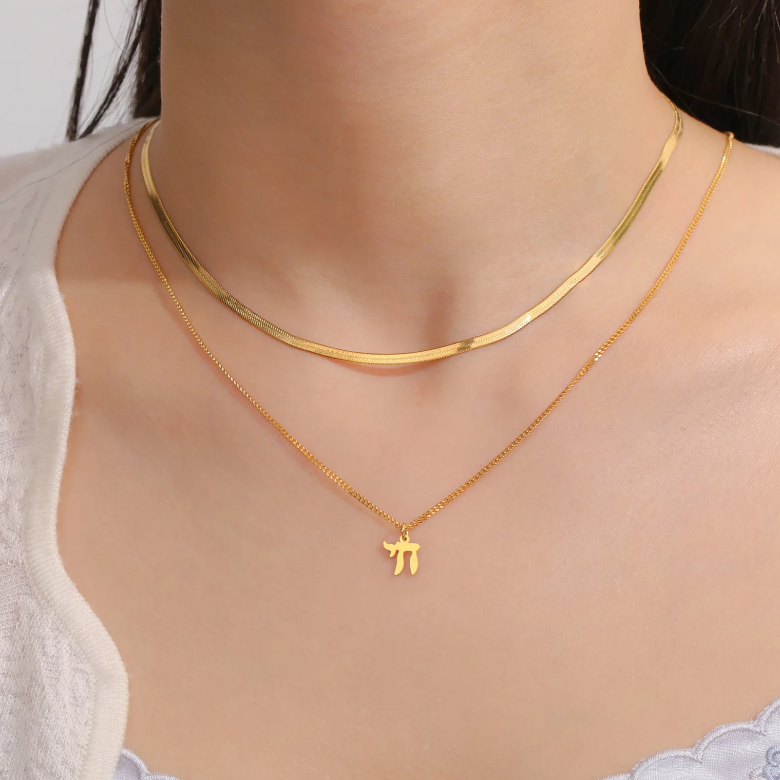 Dreamtimes اليهودية العبرية تشاي قلادة قلادة للرجال النساء تشاي رمز الفولاذ المقاوم للصدأ العربية سلسلة تميمة الدين مجوهرات