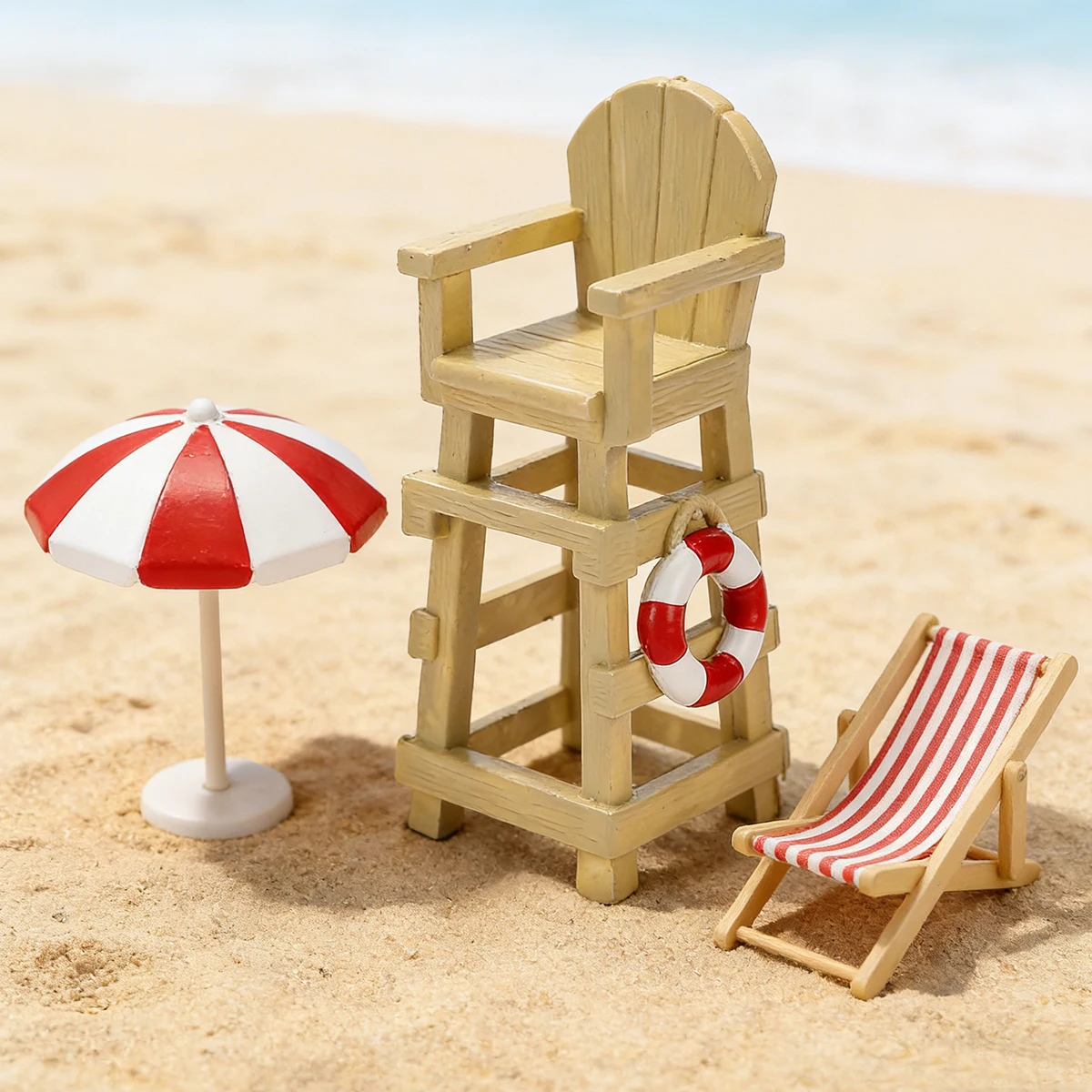Summer Decoration, Ocean Beach Model Ornaments, Diy , Beach Chair, Lifeguard Chair, Parasol Plastic Sculpture Home Decoration