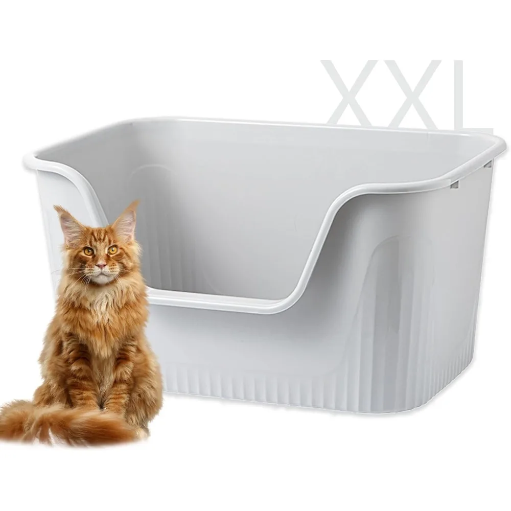 

High Quality Largest XXL Jumbo Cat Litter Box for Big Cats, Grey Easy Clean Big Tall High Sided Extra Large Cat Litter Box