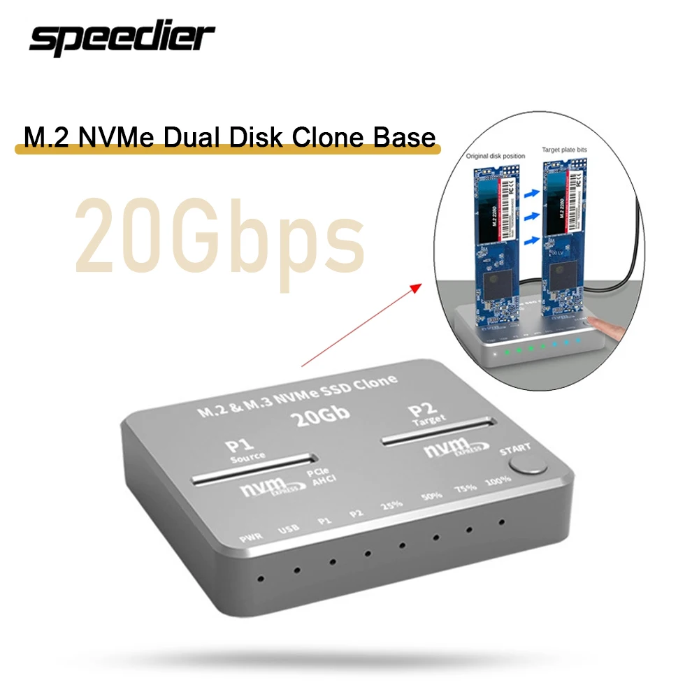 

M.2 NVMe AHCI Duplicator Cloner USB3.2 20G SSD Dual-Bay Offline Clone Mobile Hard Drives Dock for Mac Window Linux PH8586U