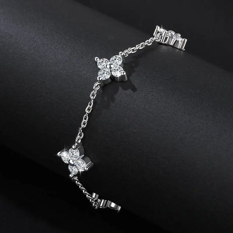 

Браслет SG с муассанитом для женщин и мужчин, стерлинговое серебро 925 пробы, четырехлистный клевер, муассанит, браслет D VVS1, лабораторный драгоценный камень, ювелирные изделия