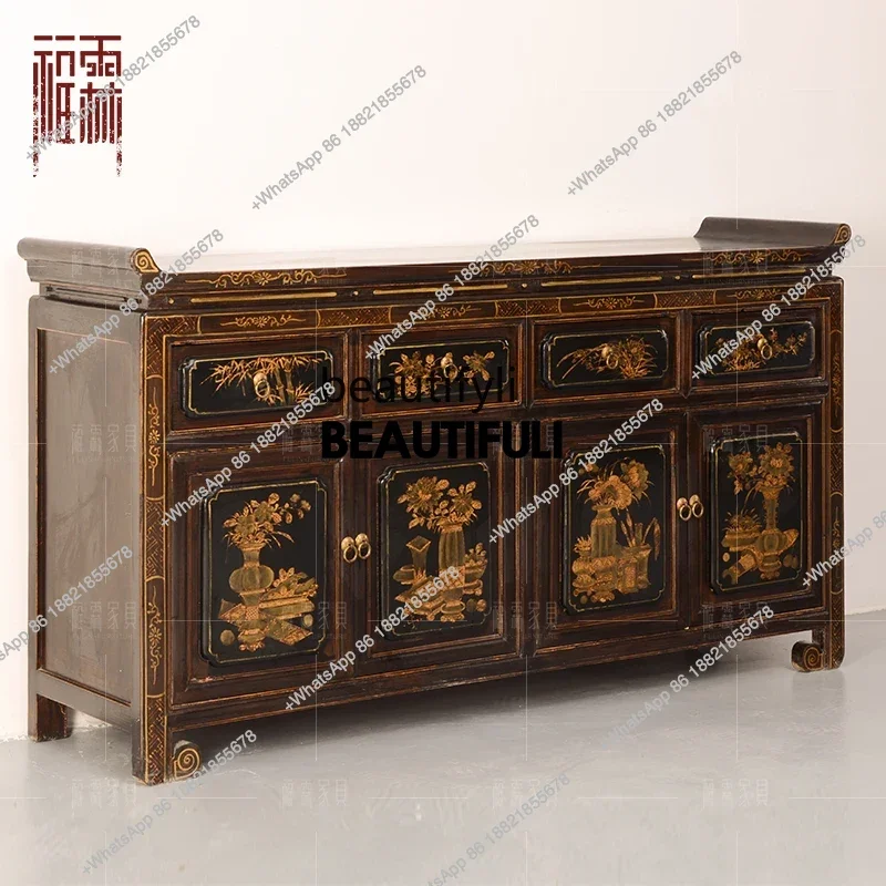 ss8350 New Chinese antique classic furniture Solid wood dining side locker gold porch decoration corridor partition cabinet deco