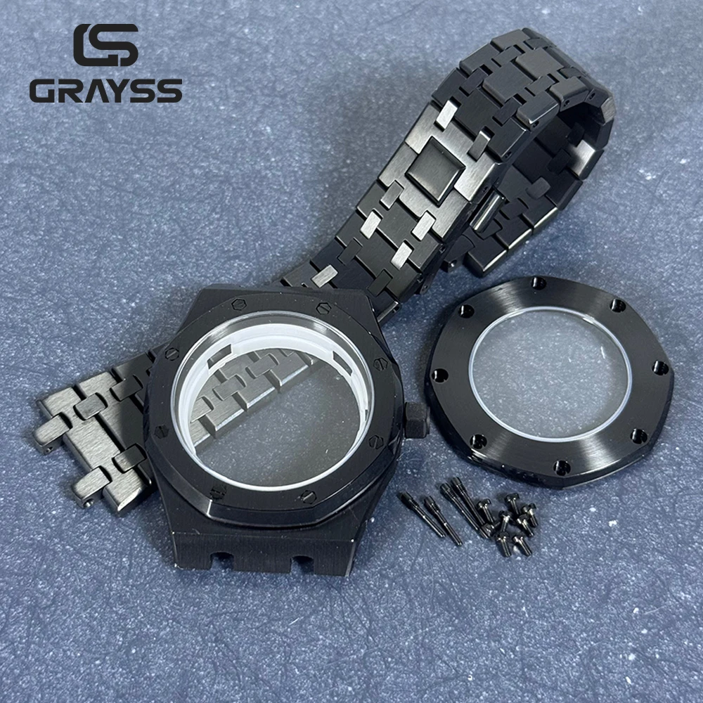 42mm PVD Stainless Steel For Octagonal Automatic Watch Case MOD Bracelet Glass Back Sapphire Fit NH34 NH35 NH38 NH70 NH72 Movt