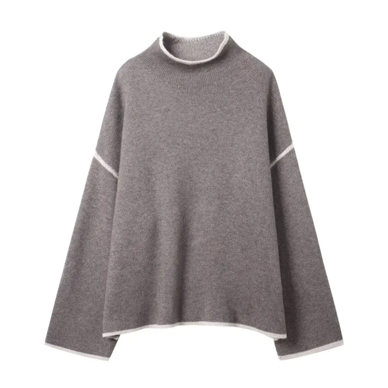 Dames kleurblokkering getrimd gebreide sets lange mouwen coltrui tops hoge taille rechte buis kirts 2-delige set outfits