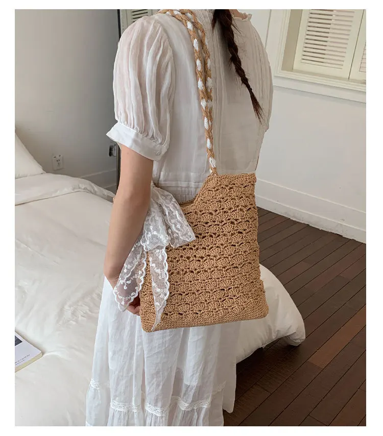 

2026 Trendy Woven Women's Tote Bag Large Capacity Vacation Style Shoulder Beach Bag Crochet Hollow out Fashion Accessory
