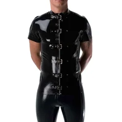 Latex Man Shirt Rubber Gummi T-shirt with Front Zip and Buckles Custom Made Handmade S-LSM072