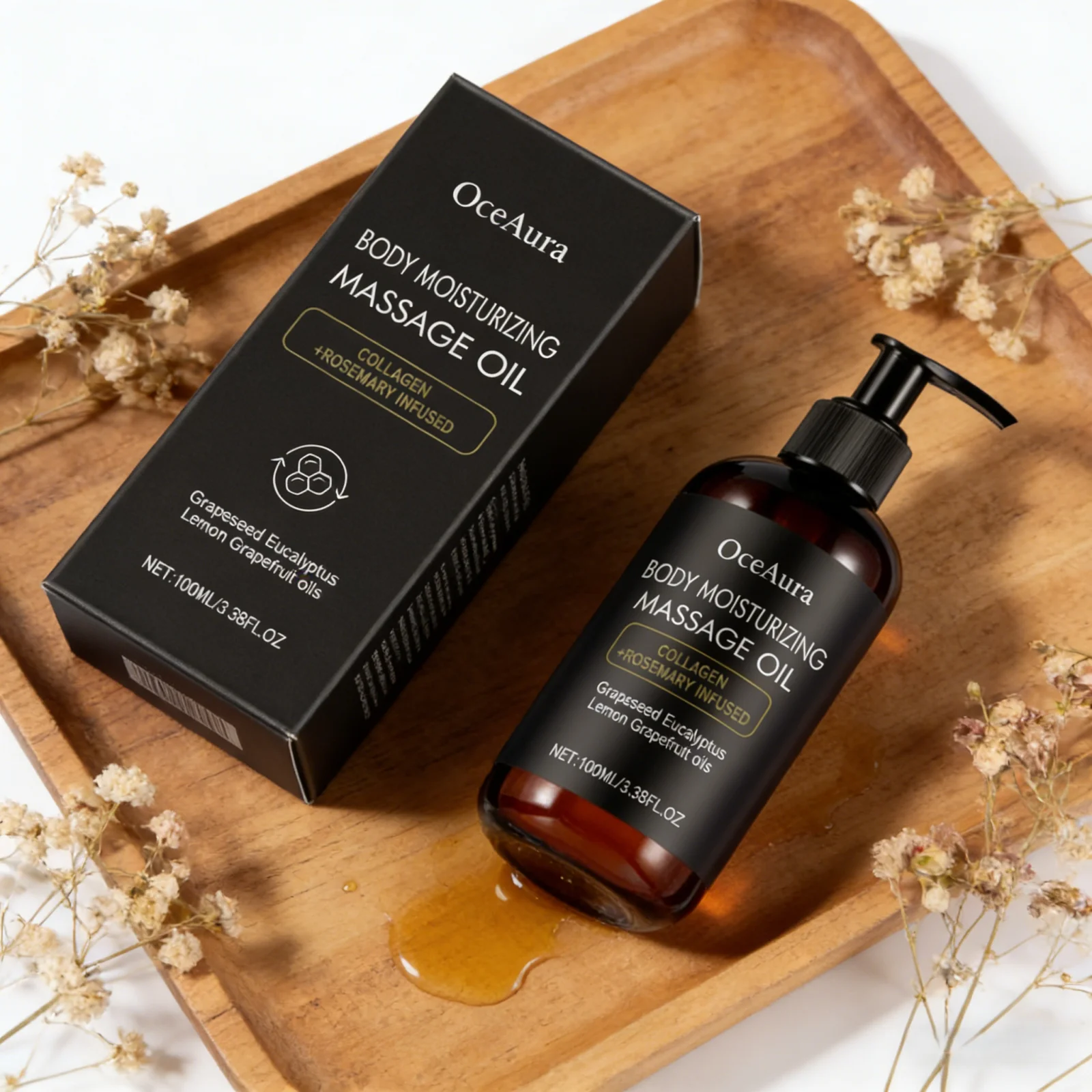 OceAura Collagen Lifting Body Oil Glowing Skin Firming Arm Leg Back Buttocks Non-greasy Rosemary Smooth Body Massage Oil 100ml